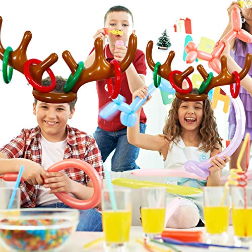 MeiGuiSha Inflatable Reindeer, 2 Pack Inflatable Reindeer Antler Ring Toss Game for Christmas Party (4 red Rings,4 Green Rings)