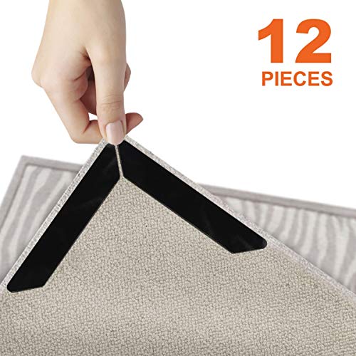 12Pcs Traceless Reusable Carpet Anti-Slip Sticker Rug Grippers Mat Pads Tape Rug Sticker with Strong Sticky for Office Kitchen Bathroom