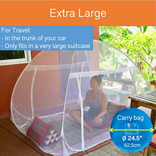 EVEN NATURALS Luxury Pop Up Mosquito Net Tent, Large: for Twin to King Size Bed, Extra Fine Holes, Canopy with Lace, Folding Design with Bottom, 2 Entries, Easy to Install, Storage Bag, No Chemicals - Thumbnail 3
