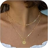 Decixde Gold Initial Layered Necklace Initial Letter Pendant Necklaces 18K Gold Paperclip Chain Link Necklace Trendy Personalized Monogram Name Necklaces Jewelry for Women