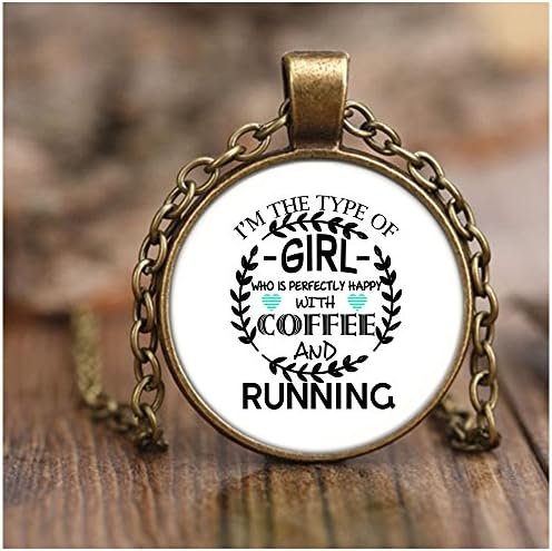 COLOSTORE Happy With Coffee Necklaces, Happy With Running Necklaces (Necklace - Antique Brass - White)