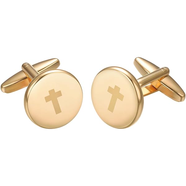 Boutons De Manchette Homme En Or Mat - Croix Simple, Style Affaires/Mariage, Sans Pierre