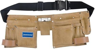 Silverline 395015 Double Pouch Tool Belt Black Clay 11 Pocket Suede Leather