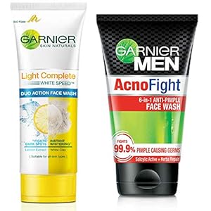 Garnier Skin Naturals Light Complete Duo Action Facewash, 100g and Men Acno Fight Anti-Pimple Facewash, 100g