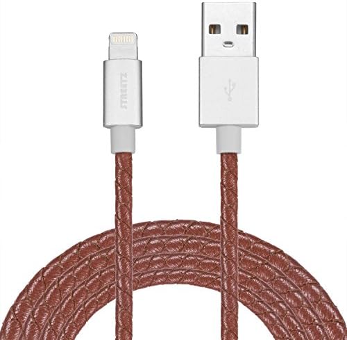 STREETZ iPhone Charger Lightning Cable -Cow Leather Braid Cable - [Apple MFi Certified] - for iPhone 7 Plus 6S Plus 6 Plus SE 5S 5C 5, iPad 2 3 4 Mini Air Pro, iPod - 3.3ft (Brown)