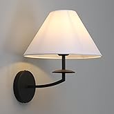 PERMO Vintage Wall Sconce Black Classic Bathroom Sconces wiht Tapered White Textile Shade Wall Sconce Hardwired Indoor Wall M