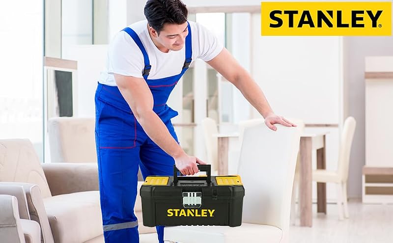 Stanley stst1-75515 - caixa de ferramentas de plástico com trava de metal, 18 x 13 x 32,5 cm, preta, amarela, 12,5"