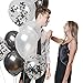 Confetti Balloons with Ribbon Roll, Glue Dots, Clips to Tie | Black & White 61 Pack | Premium Quality Balloons for Wedding Decoration, Birthday Party, Proposal | 12 Inch Prefilled | by Tom&Luca