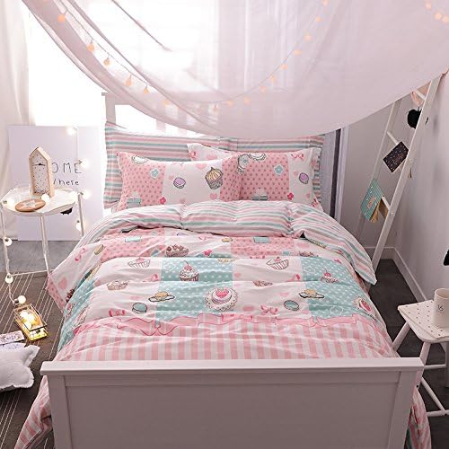 Lison 4 Pcs 100% Cotton Girls Duvet Bedding Sheet Cover Set Cotton Printed (78×90in, icecream)