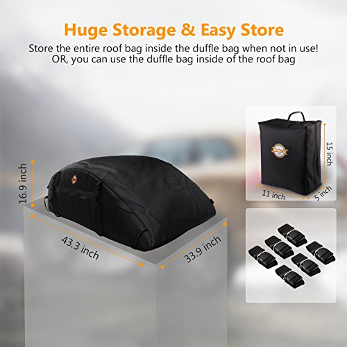 adakiit Car Roof Bag Top Carrier Cargo Storage Rooftop Luggage Waterproof Soft Box Luggage Outdoor Water Resistant for Car with Racks,Travel Touring,Cars,Vans, Suvs (Upgrade 15 Cubic feet) - Thumbnail 3