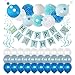 Birthday Party Decorations 49 Piece kit - White and Blue Party Supplies and Favors for Kids - Happy Birthday Banner, Balloons, Pompoms, Paper Lantern, Glitter Garland, Swirl – by Yana’s Corner