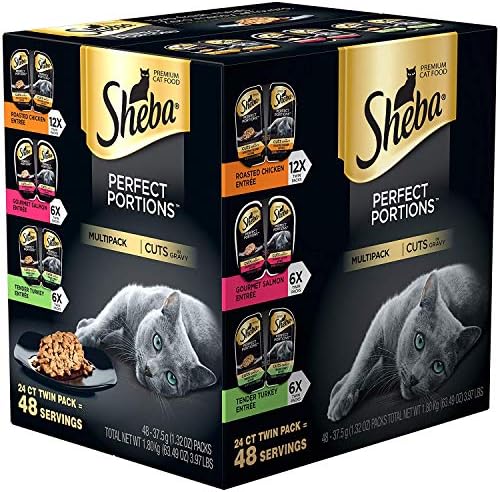 Sheba Perfect PORTIONS Cuts in Gravy Entrée Wet Cat Food Pack of 55 (Variety: Chicken/Salmon/Turkey, Pack of 55)