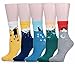 Meta-U Cute Cat Design Women's Casual Comfortable Cotton Crew Socks - 5 Pack(Solid Color)