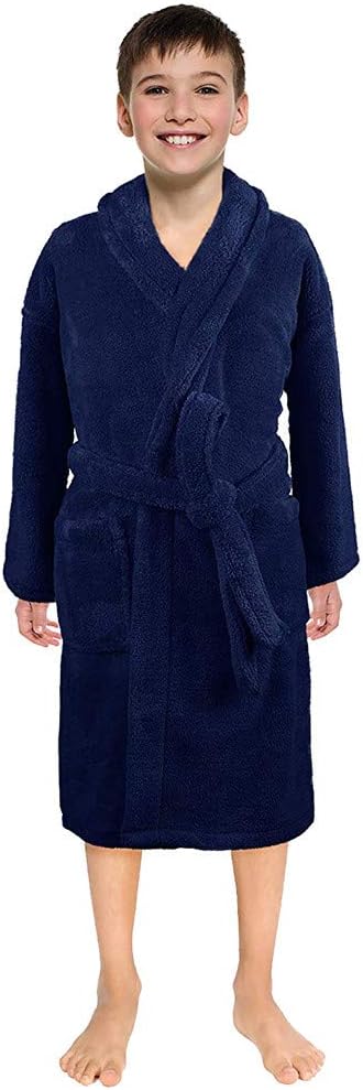 Kids Robes,Terry Flannel Bathrobe for Girls Boys, Shower Spa Bath Towel Nightgown Sleepwear with Pockets