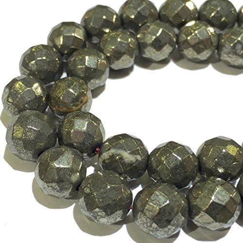[AfricaGemsUSA] Brazilian Pyrite (Metallic Luster) 6mm Faceted Round Beads. Approx. 15.5"
