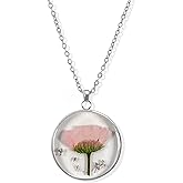 Birth Flower Necklace Birthday Gifts for Women Pressed Flower Charm Necklace Cute Sunflower Forget-Me-Not Flower Pendant Necklace Lucky Birthday Jewelry Gifts for Women