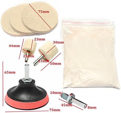8OZ Glass Scrach Remover Polishing Kit Cerium Oxide Powder and 3'' Wheel + Felt For Removing Burrs Rust Dust