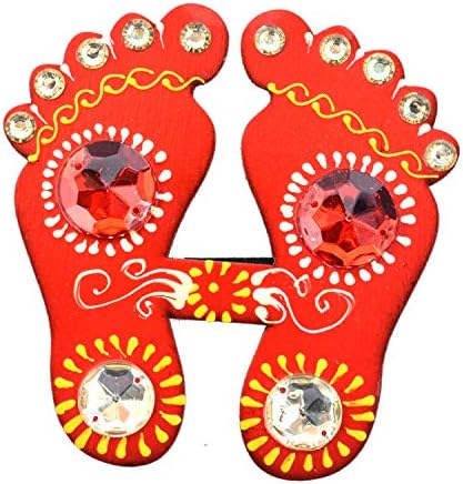 Jaipur handicrafts hub Wooden Lakshmi Feet, Showpiece Door/Wall Sticker Diwali Gift/Festive Gift/puja thali/Wedding Return Gift Size : 4X4 inch