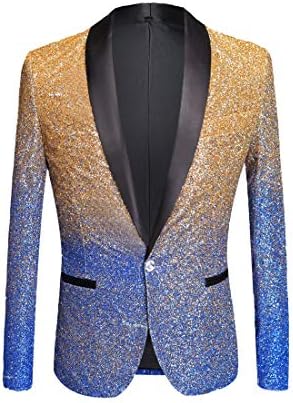 PYJTRL Mens Fashion Gradient Color Shiny Powder Blazer Suit Jacket