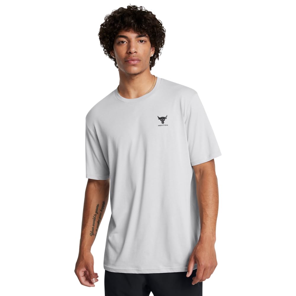 Under Armour Men’s Project Rock Simple Branded Short Sleeve T Shirt, (011) Mod Gray Medium Heather / / Black, X-Large