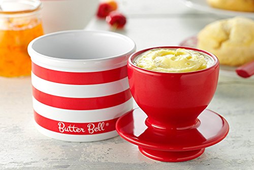 The Original Butter Bell Crock by L. Tremain, Striped Collection - Candy Apple Red