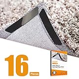 ZAMAT 16pcs Anti Slip Rug Gripper for Hardwood Floor, Ultra Sticky Carpet Gripper for Area Rugs, Reusable No Curling Rug Corner Gripper to Fix Rugs & Flat Corners, Double Sided Rug Tape with No Stain