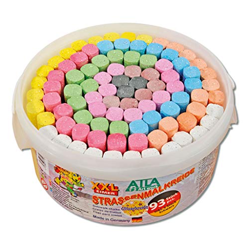 ATLA Glitzer Straßenmalkreide im XXL Eimer, 93 Stück inkl. schwarz - Malkreide