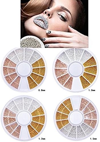 Mety Angel Nail Metal Caviar Pearls Wheel Design Fashion Gold Silver Rose Gold Nail Steel Ball Nail Tools Design (Mixed 4size)