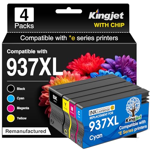KINGJET 937XL Ink Cartridges with Chip Compatible for HP 937 937XL 937e Ink for HP OfficeJet 9120e 9730e 9720e 9122e 9125e 9132e 9135e 9117b 9110b 9120b 9130b 9720 977 30 pack 4)