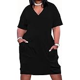 YeGine Women's Plus Size Casual Midi Dresses Short Sleeve T Shirt Dress with Pockets