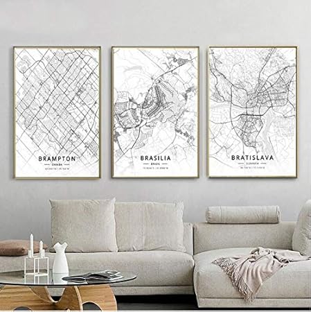 Chaoaihekele City Map Brampton Canada Brasilia Brazia Bratislava Slovakia Poster Living Room Art Picture Home Decor Canvas Painting No Frame 50x75cmx3pcs Amazon Co Uk Kitchen Home