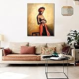 Sexy Naked African Americans Girl Printed Painting on Canvas Wall Art Nude Prints Picture for Home Decoration or Hotel Framed (50x60cm)