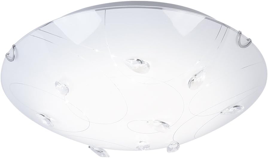 Auffel Flush Mount Light,Dimmable LED Ceiling Light K9 Crystal+Glass+Metal Minimalist Roundness Lamp,11-Inch 4000K Daylight White1320ML,Modern Chandelier Lighting for Porch,Balcony,Bathroom,Basement
