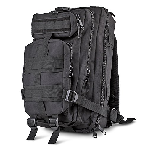 Flexzion Tactical Backpack (Black) Outdoor Military Unisex Rucksack Travel Molle Daypack Bag 30 L Capacity 600D Nylon for Camping Hiking Hunt Trekking with Multi Zippered Pocket