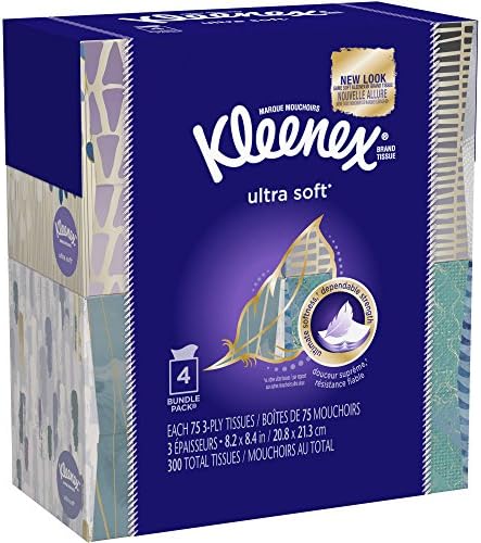 Kleenex Facial Tissues, Ultra Soft &amp; Strong, 75 Sheets Pack of 4 (Designs May Vary)