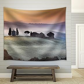 Well Known Abandoned Church in Tuscany at Sunrise - Fabric Wall Tapestry Home Decor - 51x60 inches