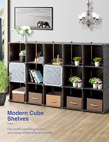 kealive 20 Cube Storage Organizer, 14"x14" Cube Modular Organizer Plastic DIY Closet Cabinet, Portable Stackable Storage Shelves with Doors for Clothes, Yarn, Toys, Easy to Assemble - Thumbnail 2
