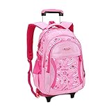 Children Trolley School Bag Backpack Wheeled School Bag For Grils Kids Wheel Schoolbag Student Backpacks Bags (pink)