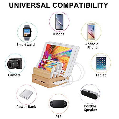 InkoTimes Bamboo Charging Station with 5-Port USB Charger - Fast USB Charging Station for Multiple D - //coolthings.us