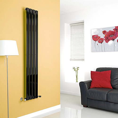 Milano Alpha - Modern Black Vertical Column Single Flat Panel Radiator - 1600mm x 280mm