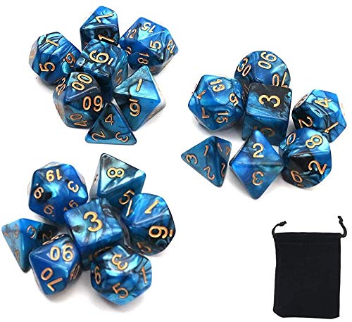 DollaTek Polyhedral Dice Set Table Games Dice 3 Sets Dice 3 x 7 (21 Pieces) Die Series D20 D12 D10 D8 D6 D4 DND dice DND RPG MTG Double Colors One Piece (Black and Blue)