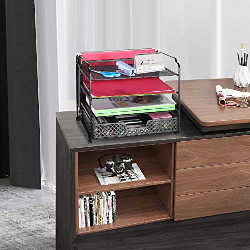 Simple Trending 4-Trays Mesh Office Supplies Desk Organizer, Desktop Hanging File Holder with Drawer Organizer and… - Image 3