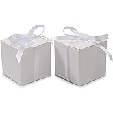COTOPHER 60pcs Small Gift Boxes, Favor Boxes 2x2x2 inches Paper Gift Boxes with Ribbons Candy Box for Wedding Favors Baby Shower Bridal Shower Birthday Party (White)