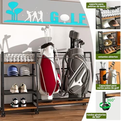 Simple Wisdom Palos de Golf Estante,Bolsa de Golf Almacenar,Golf Accesorios Almacenamiento Adecuado para Almacenar Palos Golf Pelotas de Golf,4 Capas Espacio de Almacenamiento Abierto(Color Retro)
