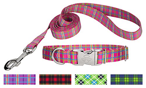 Country Brook Design Bubblegum Pink Plaid Premium Dog Collar & Leash - Large