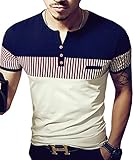 Aishang Men's Plus Size Fahion Spell Color Striped Short-Sleeved T-Shirt