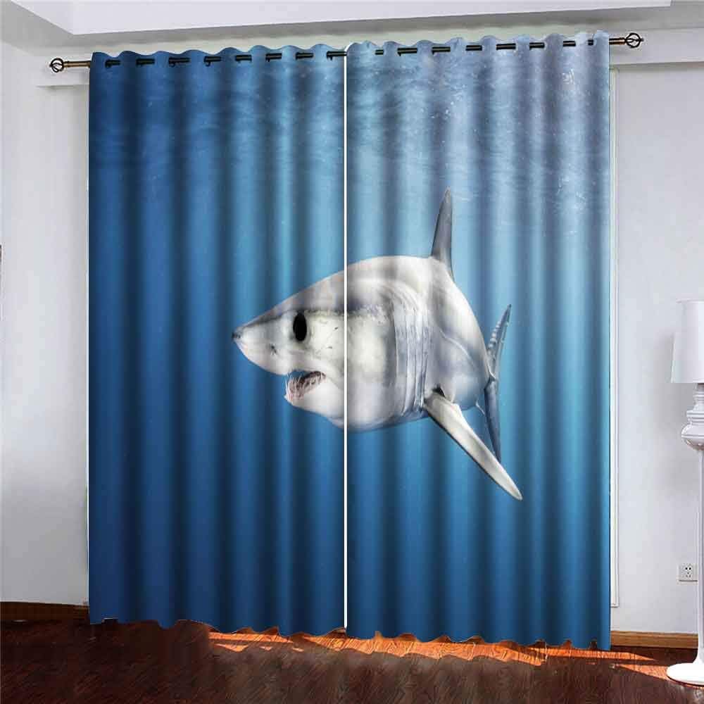 Window Darkening Curtains,Shorping Window Panels Curtains Living Room Curtains Shark Swimming Near the Surface in Blue Water Past Western South Africa 50 Window Curtains for Bedroom 52X63 Inches, 2 Pc