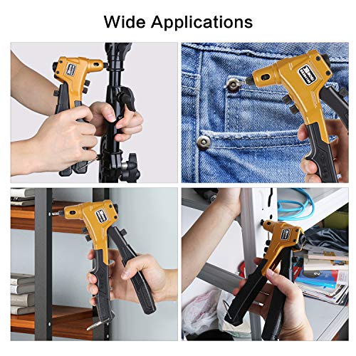 Rivet Gun, One Hand Riveter Kits with 4 Interchangeable Nosepieces, 4 in 1 Rivet Tools with 80pcs Rivets BOSI TOOLS BS304108