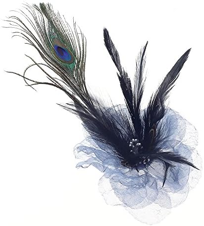 Navifoce Elegant Womens Girl Seersucker Peacock Frangipani Plumeria Fascinators Cocktail Feather Headwear Hair Clip (Grey)