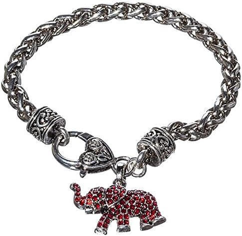 Alabama Crimson Tide Silver Toned Lobster Clasp Bracelet with Red Rhinestone Elephant
